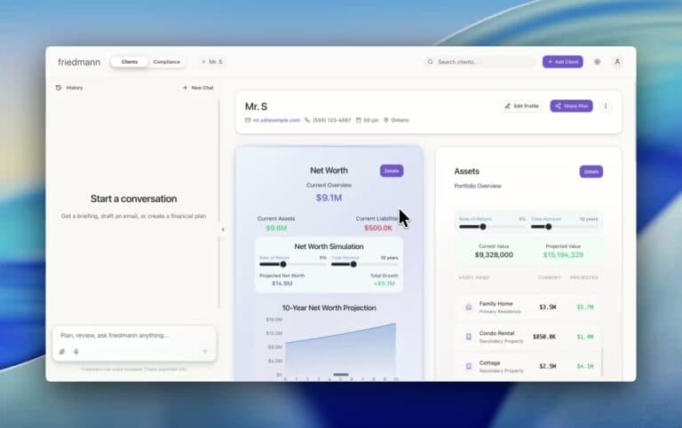The Friedmann client dashboard shown in Fintech.ca’s launch article